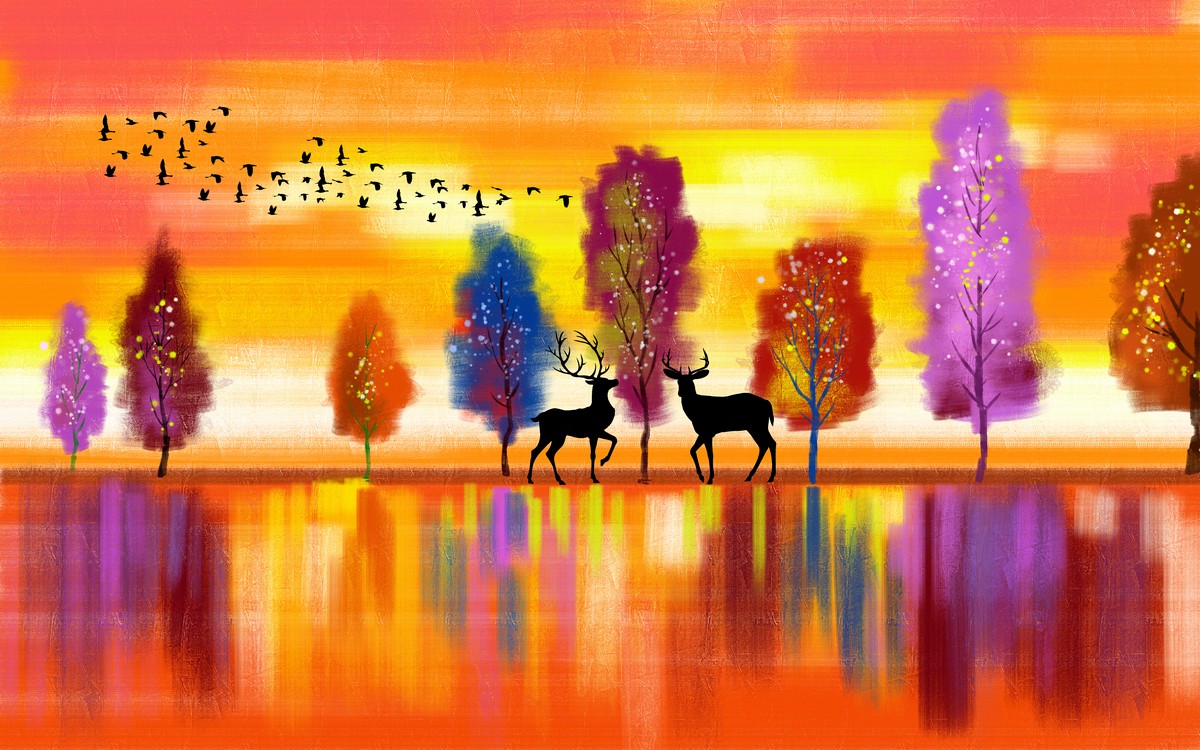 Фреска Лес в багровых тонах